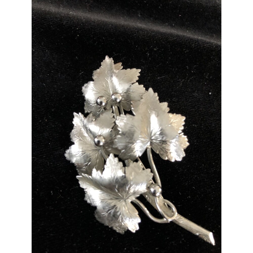 Vintage Sterling Silver Leaf Brooch Signed BB